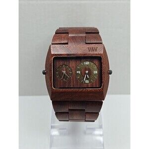 WeWood Jupiter Dual Time Natural Wood Quartz Watch New Battery Brown Rectangular